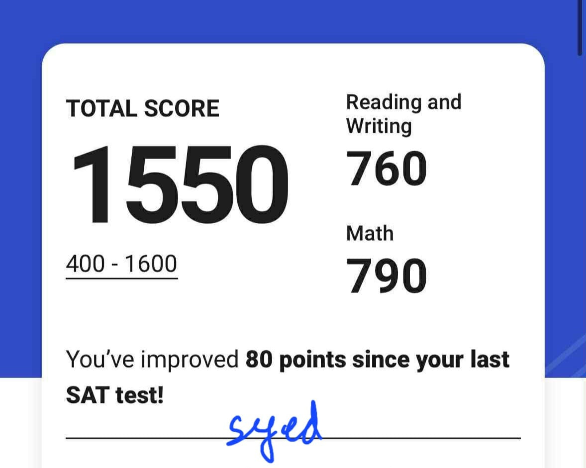 Aditi's SAT Score